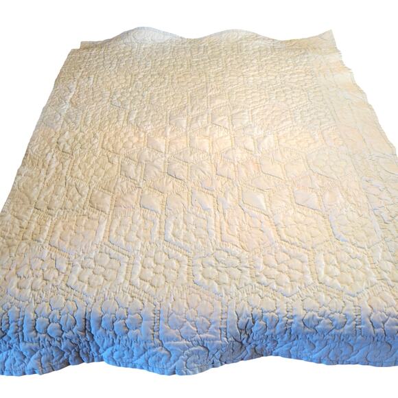 Handmade Hexagon Patchwork Quilt 51x39 Vintage Pastel 1990 Baby Lap Throw - Picture 5 of 16